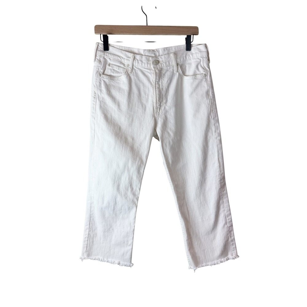 MOTHER The Dusty Cuff Fray Jeans Act Natural White Straight Leg Raw Hem‎ 29